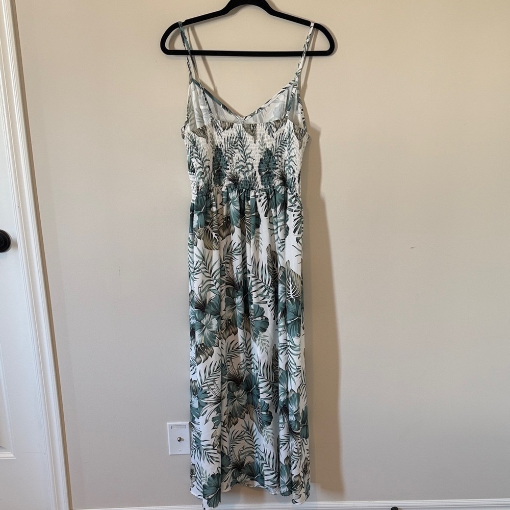 Sleeveless White Maxi Dress with Green Floral Print - Picture 2 of 4